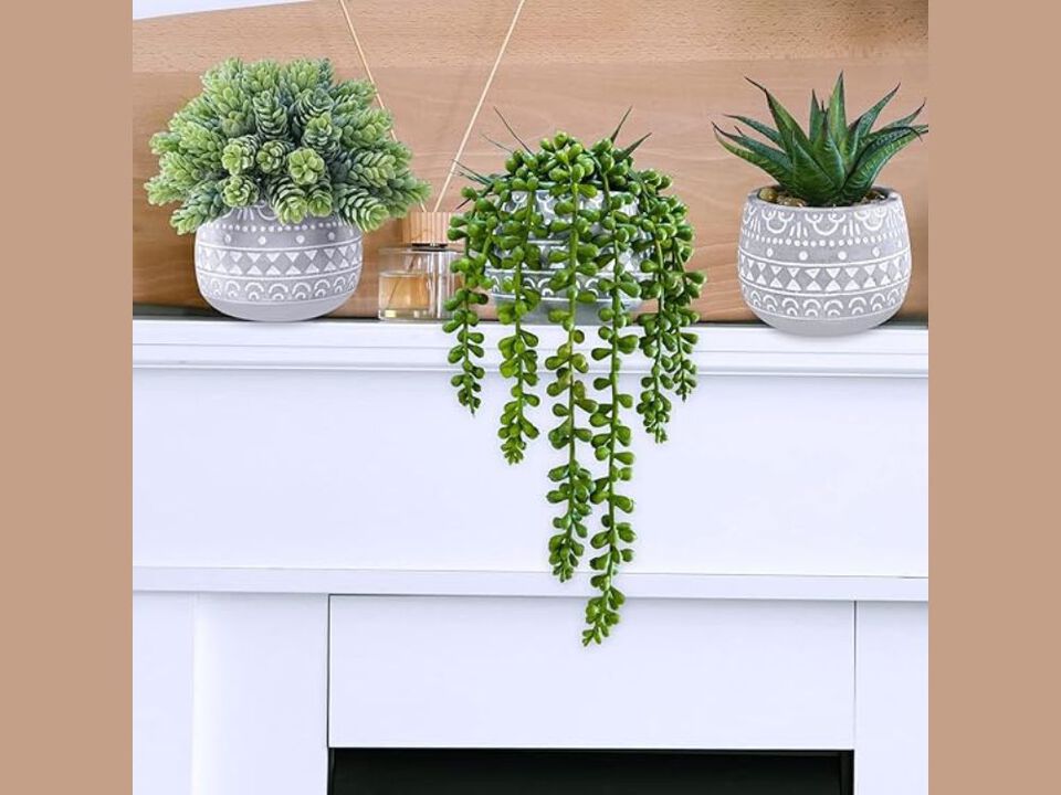 3 Piece Gray Artificial Succulent Plants Outdoor Home Decor