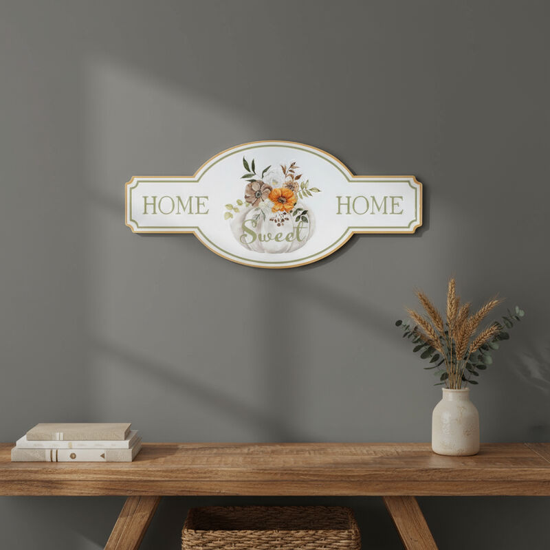 HomeRoots 10" X 22" White Green And Orange Metal Home Sweet Home Hanging Wall Decor image number 1