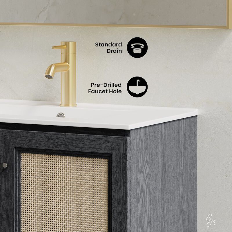 30" Wall-Mounted Bathroom Vanity in Black Oak with Single Faucet Hole Vanity Top image number 3