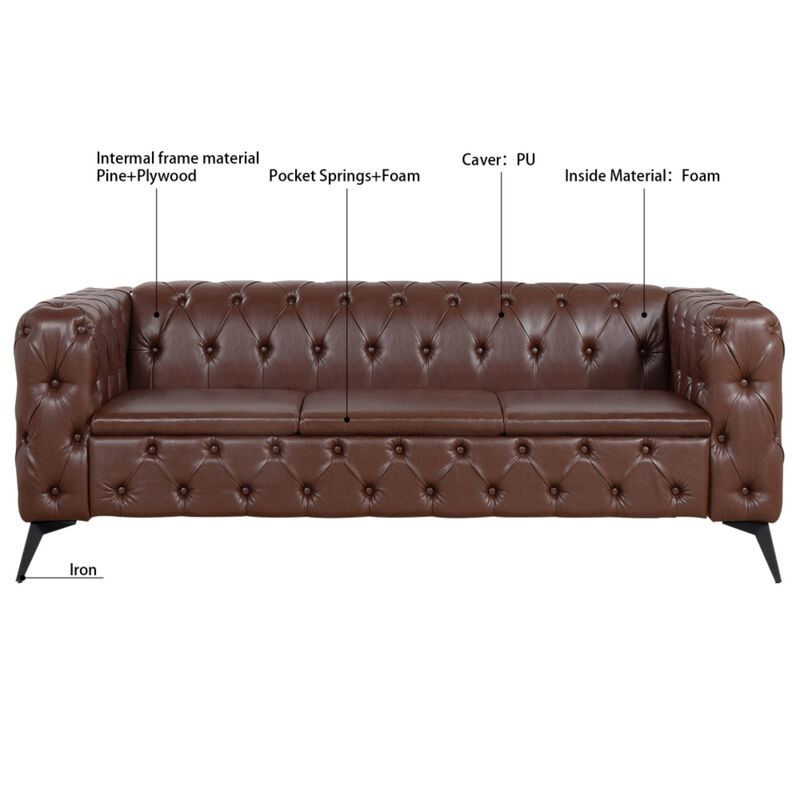Cintco 84.06 Inch Chesterfield Tufted PU Leather 3‑Seat Sofa image number 8