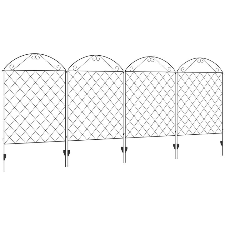 Outsunny Garden Fence, 4 Pack Steel Fence Panels, 11.4' L x 43" H, Rust-Resistant Animal Barrier Decorative Border Flower Edging for Yard, Landscape, Patio, Outdoor Decor, Curved Vines
