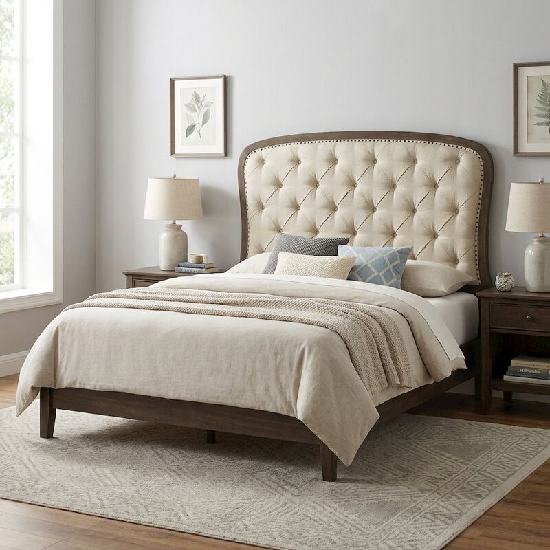 Liberty Furniture Dusty Taupe Tufted Panel Headboard with Black Finish Poplar Solids Wood image number 2