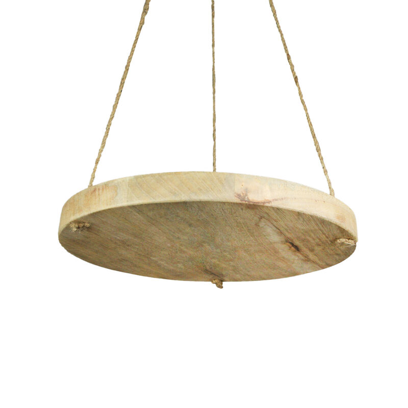 Set of 3 Primitive Country Wooden Disc and Jute Rope Hanging Plant Stands image number 2