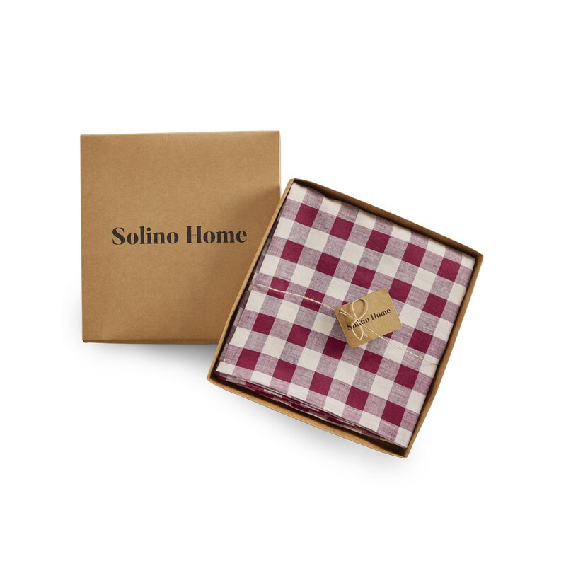 Solino Home 100% Pure Linen Round Tablecloth - Morgan Check