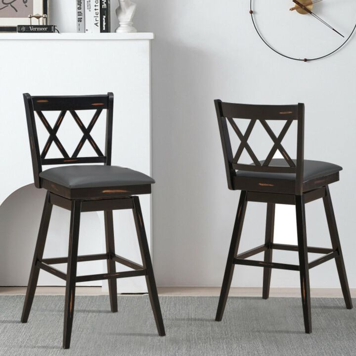 2 Pieces 29 Inch Swivel Counter Height Barstool Set With Rubber Wood Legs