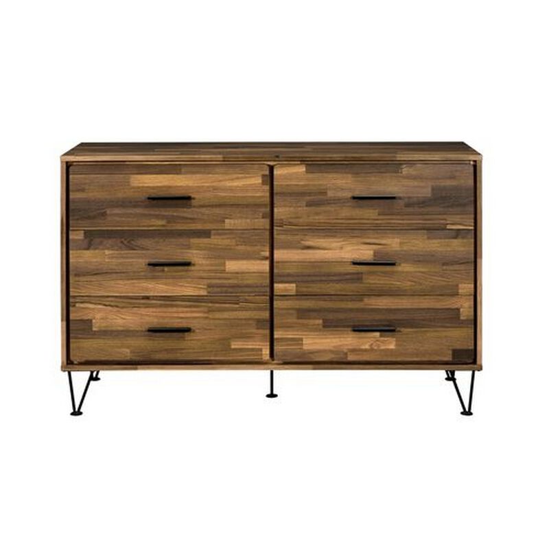 Dresser with 6 Drawers and Butcher Block Pattern, Brown