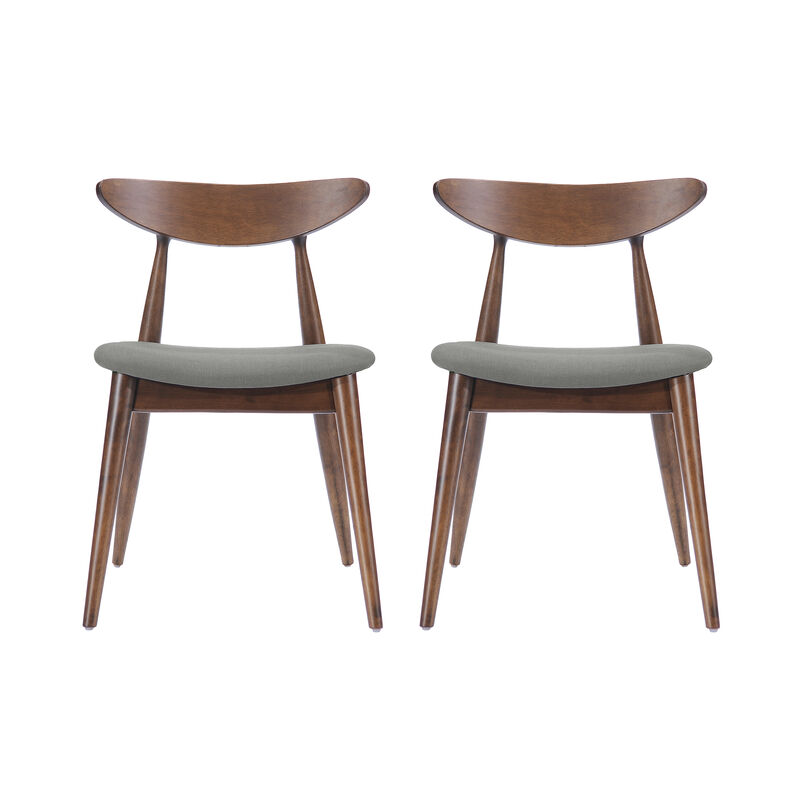 Side Dining Chair Set of 2, Round Rubberwood Splayed Legs, Gray Brown image number 2