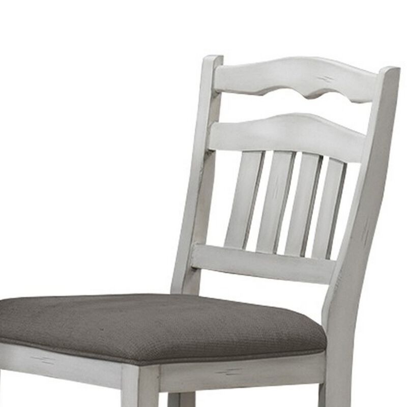 Zeke Counter Height Chairs, Set of 2, Ladder Back, Classic White Wood, Dark Gray
