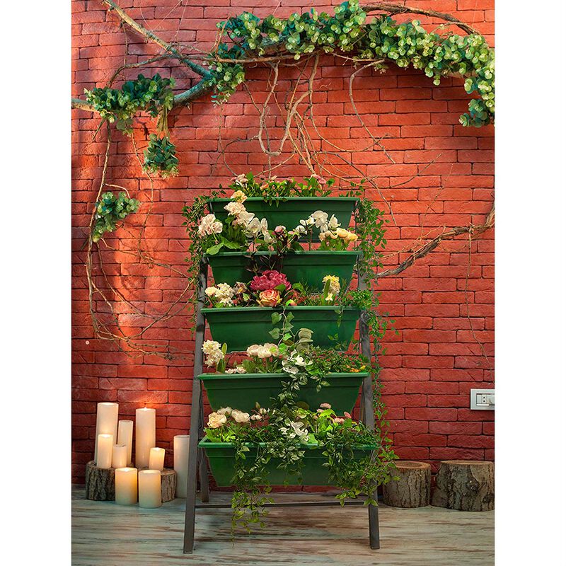 QuikFurn 4 FT 5 Tier Green Vertical Garden Indoor/Outdoor Elevated Planter
