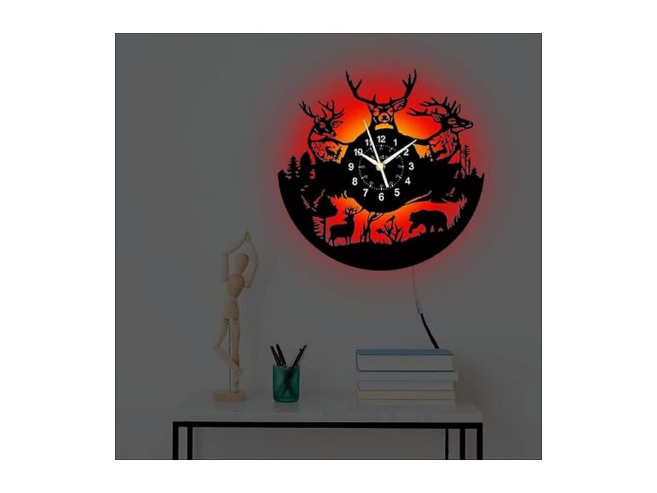 Vinyl Record RGB LED Backlight Deer Wall Clock 12 Inch Silent Living Room Decor