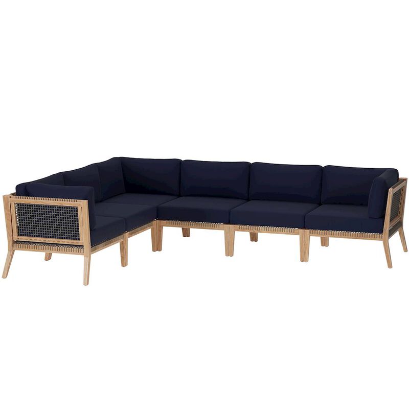 Modway Clearwater 6-Piece Outdoor Patio Teak Wood Sectional Sofa