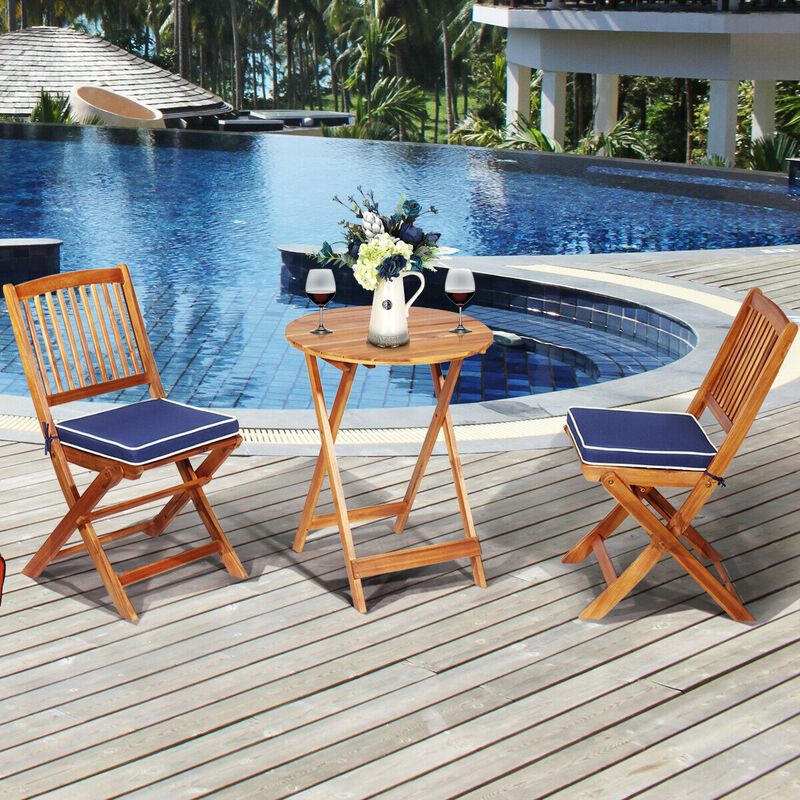 3 Pieces Patio Folding Bistro Set with Padded Cushion and Round Coffee Table image number 1