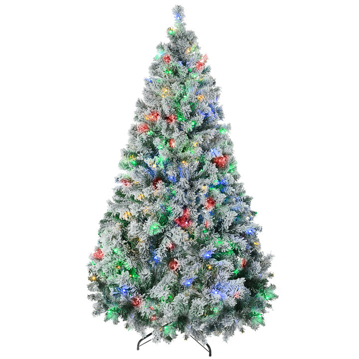 7.5ft Prelit Pencil Artificial Christmas Tree with Snow Flocked Branches Lights