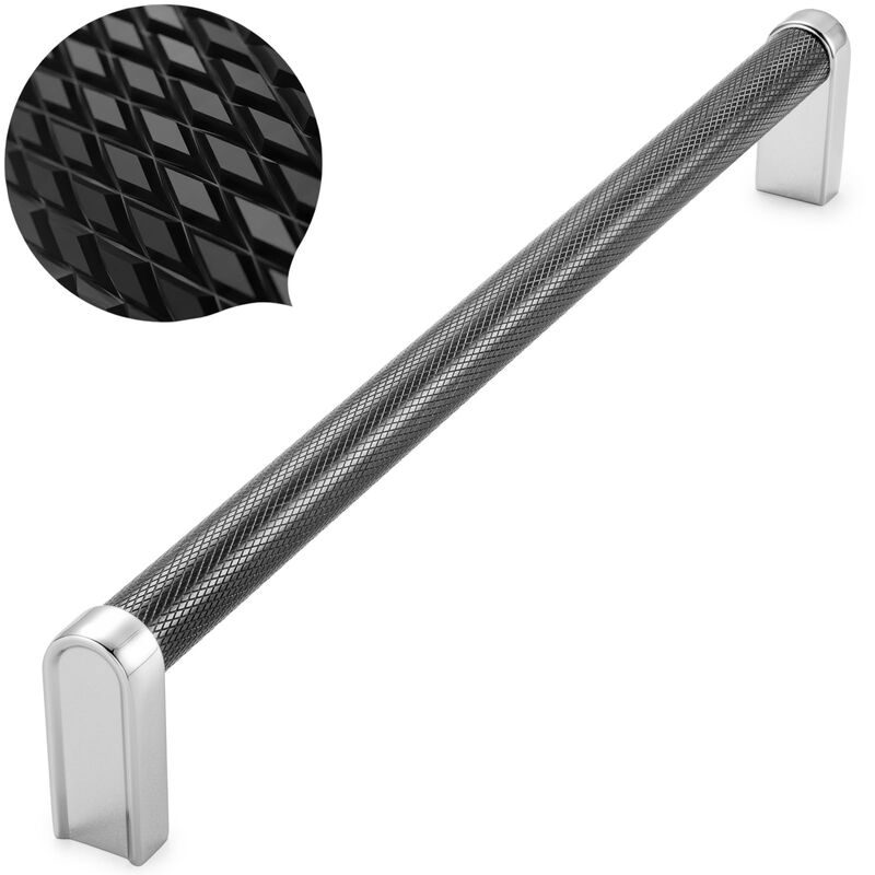 KOOFIZO Black and Chrome Cabinet Pulls, 1-Piece Knurled Cabinet Handles, 8-4/5 Inch Screw Spacing, P28 Hardware for Kitchen Cupb