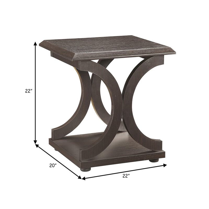 Contemporary Style C Shaped End Table With Open Shelf & Tabletop, Espresso Brown-Benzara