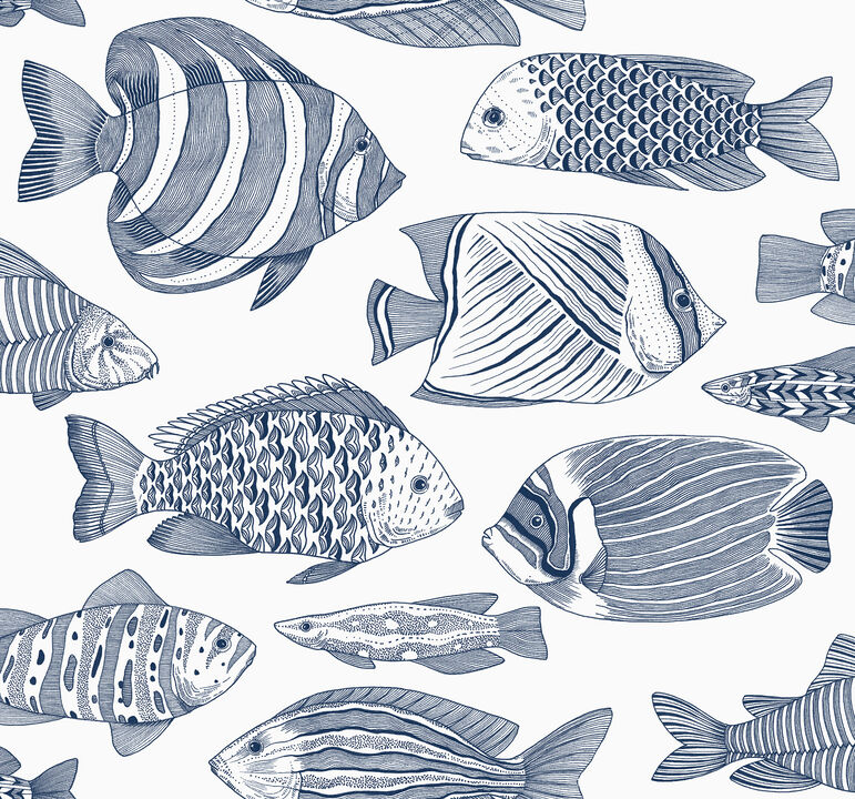 Wailea Indigo Tropical School Wallpaper (Set of 2)