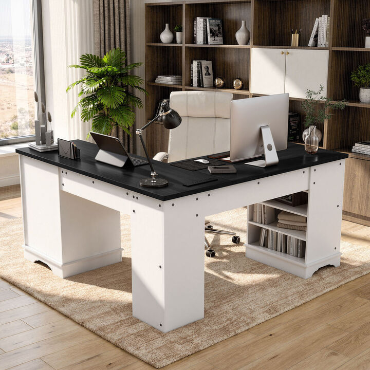 Envelor USB Charging Drawers & File Cabinet L-Shaped Office Desk for Home Office Study