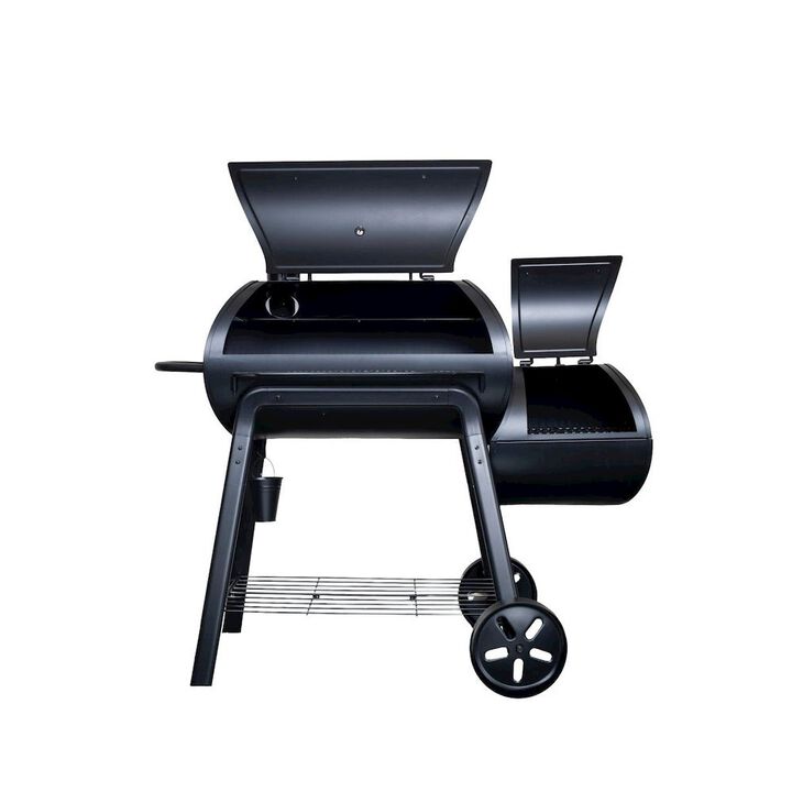 Outdoor Escape Offset Smoker Grill, Heavy Duty, 4-in-1, Black