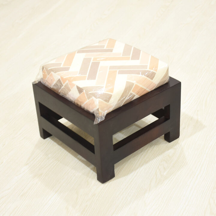 Handmade 100% Mango Wood (With Cushion) Light Walnut Color Rectangular Shaped Indoor Stool
