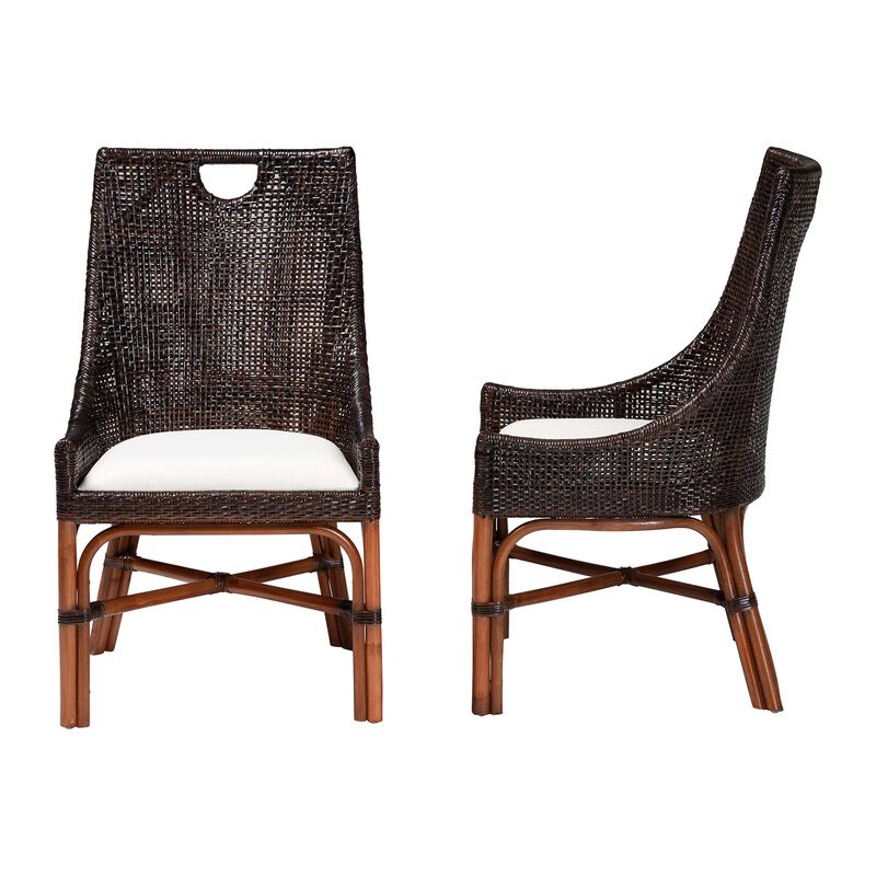 bali & pari Petra Natural Rattan 2-Piece Dining Chair Set - Handwoven Wicker Accent Chair with Wingback Profile and Cutout Handle, Espresso image number 2