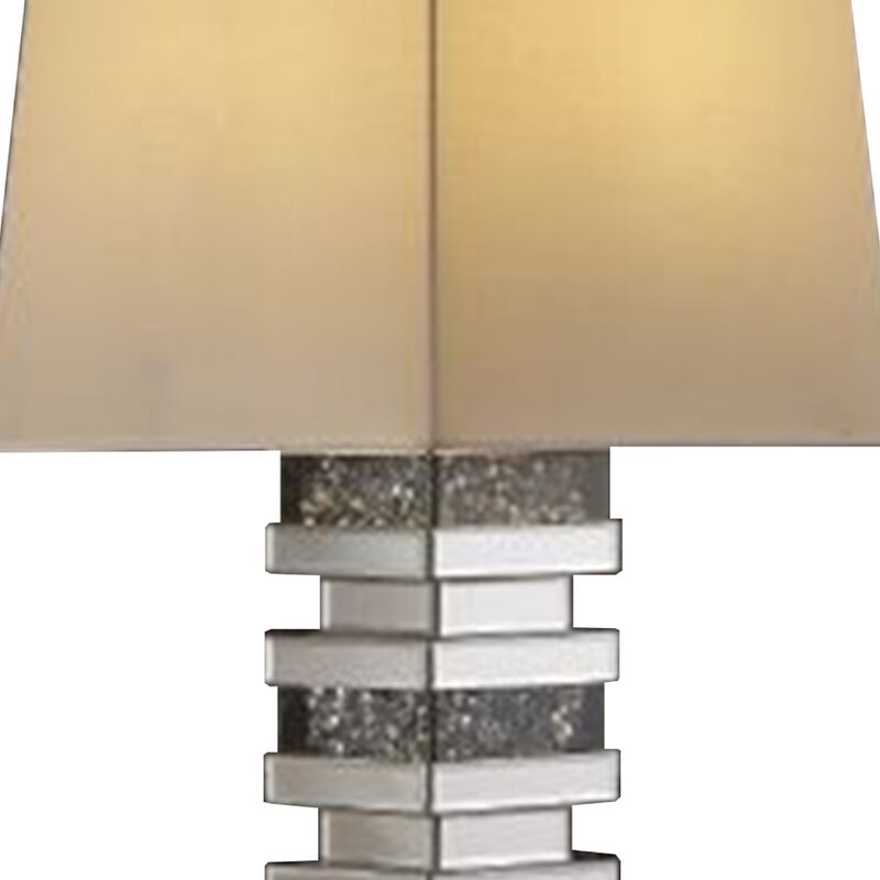 Table Lamp with Stacked Pedestal Mirrored Base, Silver-Benzara