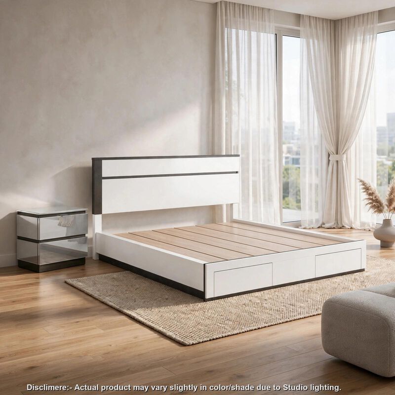 2pc King Bedroom Set, White, Metallic Gray Wood, Nightstand image number 1