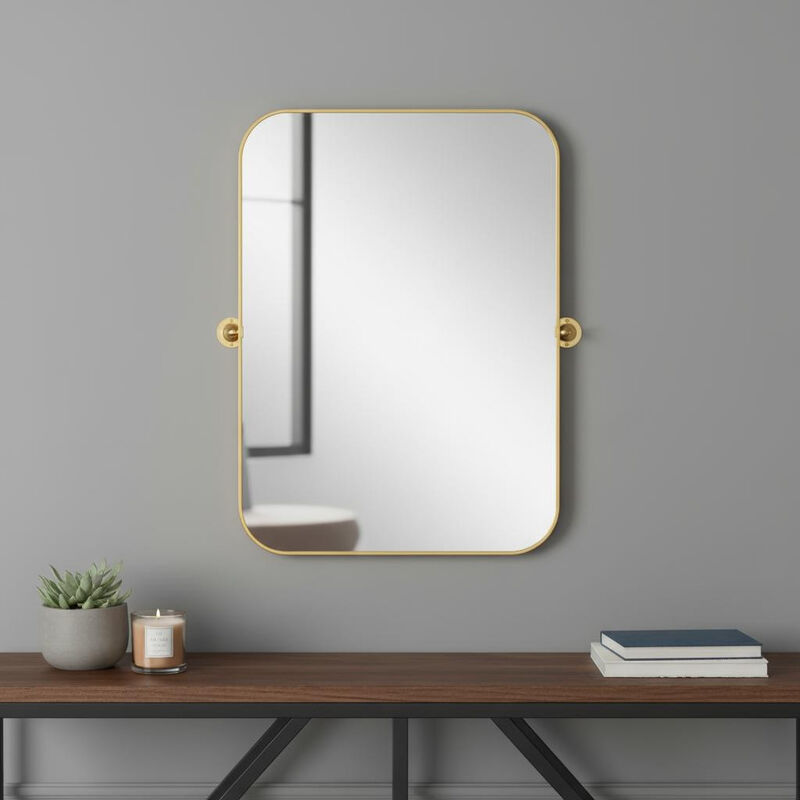 HomeRoots 31" Gold Metal Tilting Framed Accent Mirror image number 1
