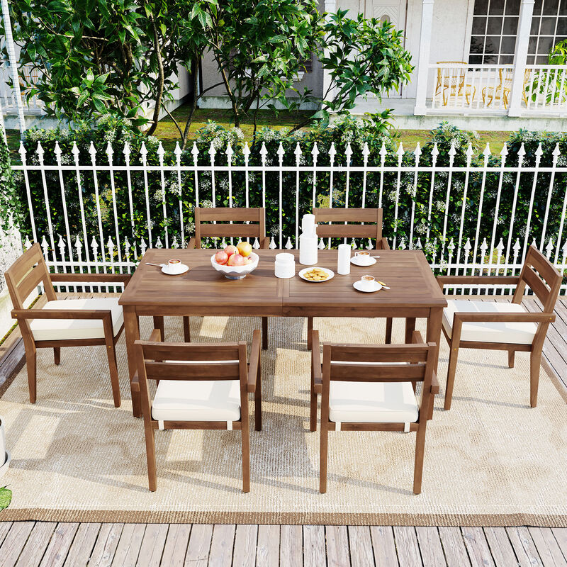 Whisen Acacia Wood Outdoor Dining Table And Chairs Suitable For Patio, Balcony Or Backyard - Burly Wood