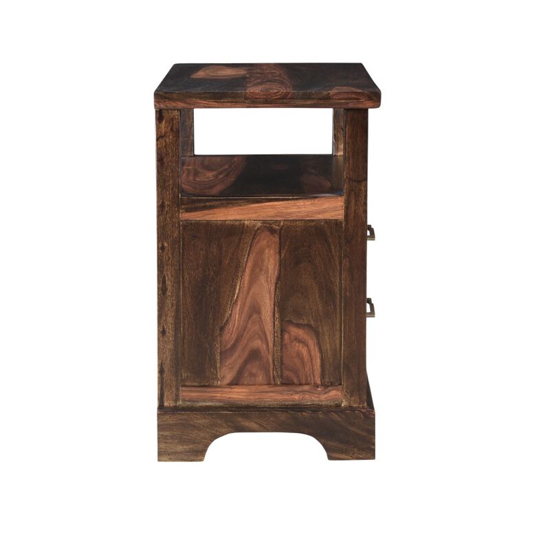 HomeRoots 27" Dark Brown Solid Wood Two Drawer Nightstand image number 0