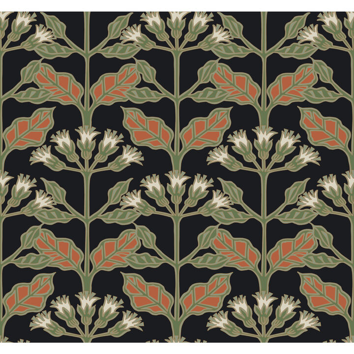 Tracery Blooms Black Metallic Wallpaper