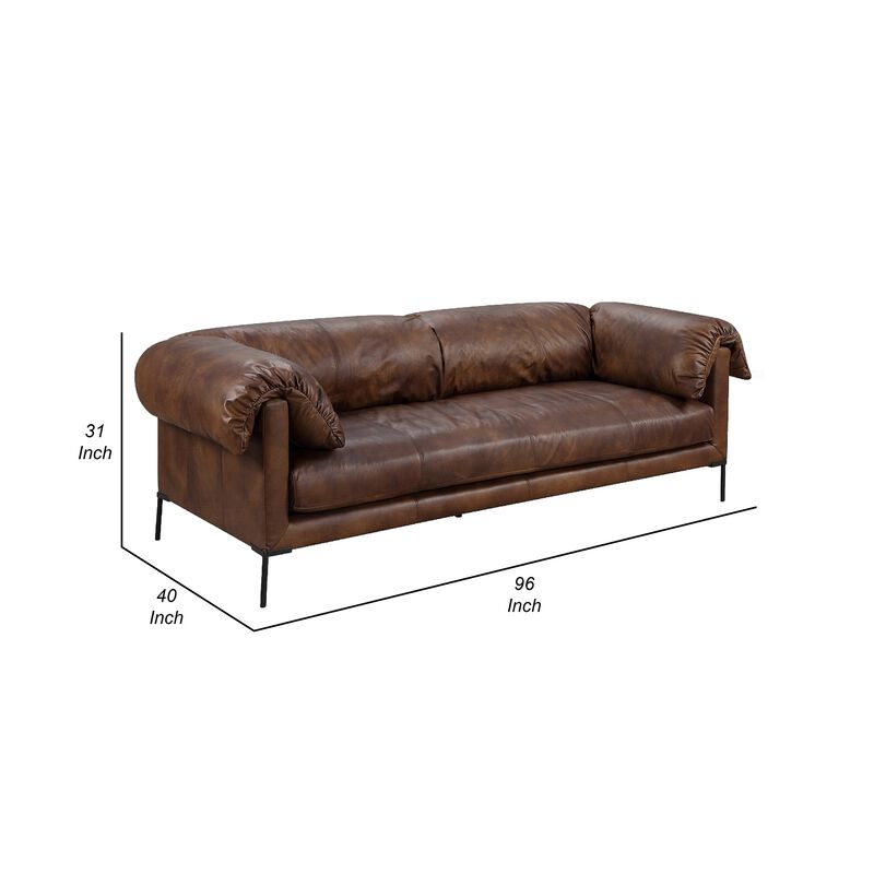 Sofa, Classic 96 Inch, Black Metal Legs, Mocha Brown Top Grain Leather image number 4