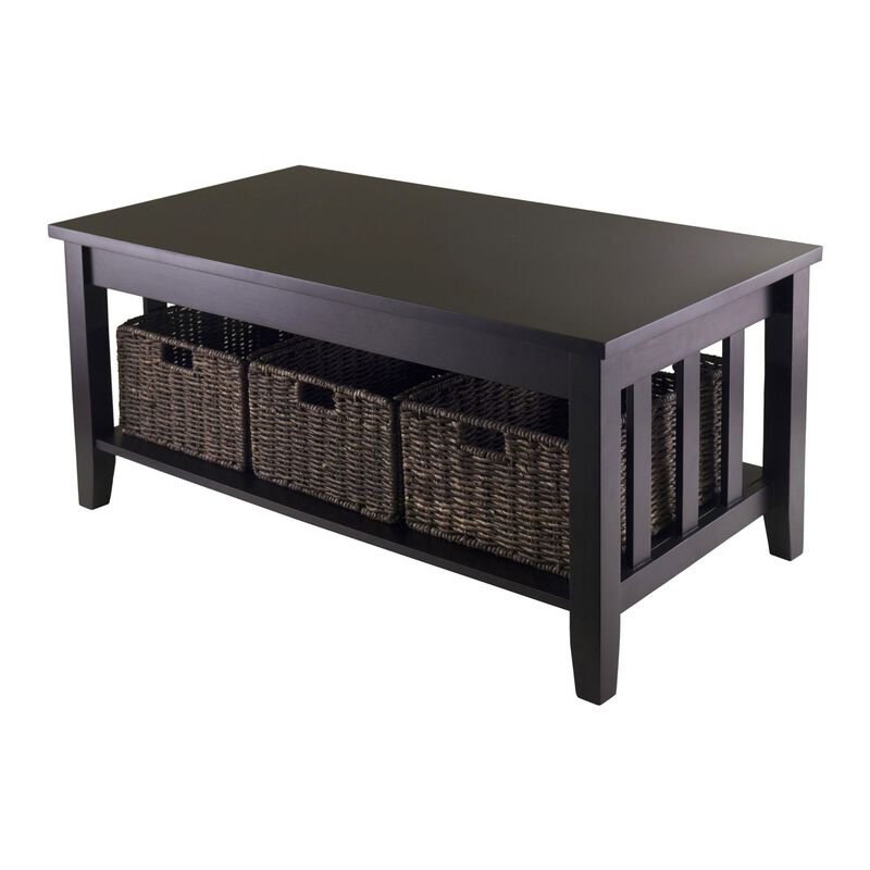 Winsome Trading  Morris Coffee Table with 3 Foldable Baskets