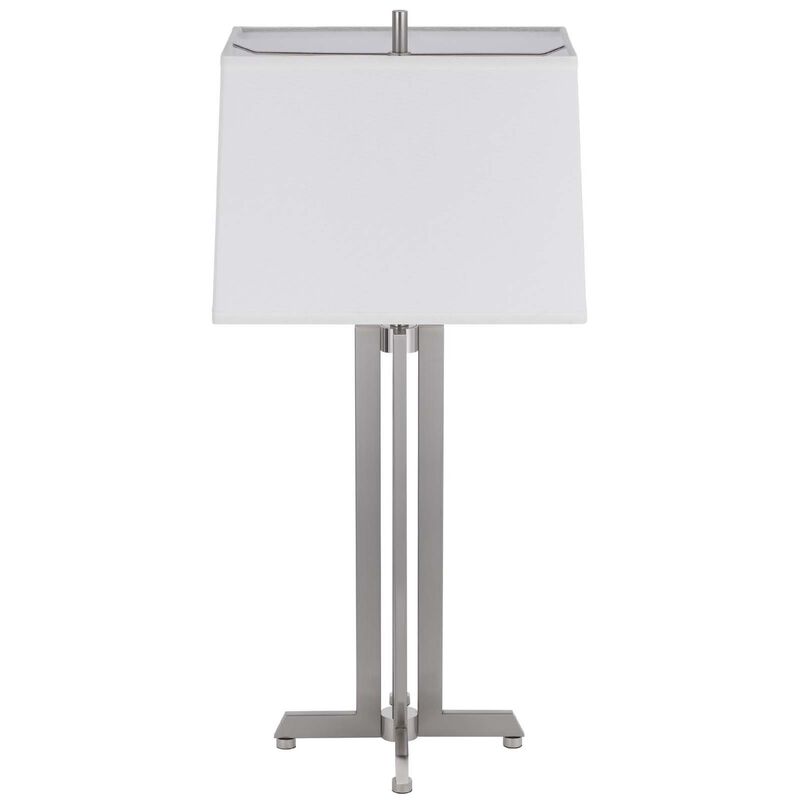 Liam Table Lamp, White Drum Shade, 30 Inch Brushed Steel Footed Base image number 3