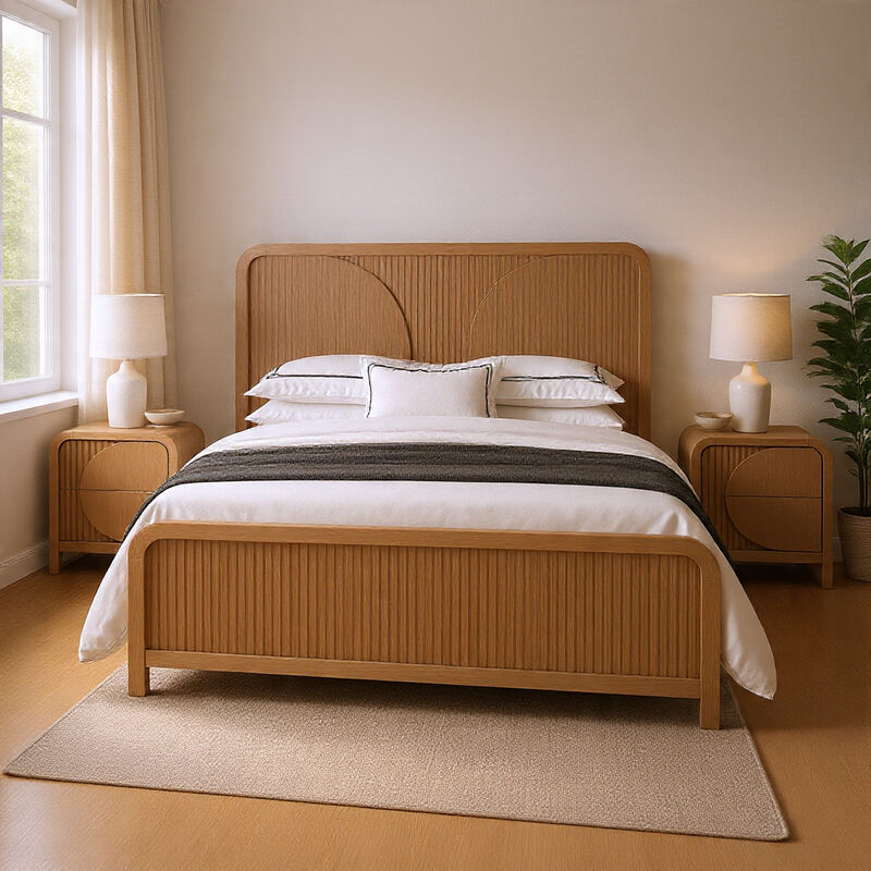Queen Bedroom Set, Natural Brown Wood, 3 Piece Set with 2 Nightstands image number 8