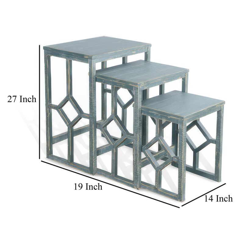 Rena 3 Piece Nesting Accent Table Set, Slatted, Rustic Green Mahogany image number 4