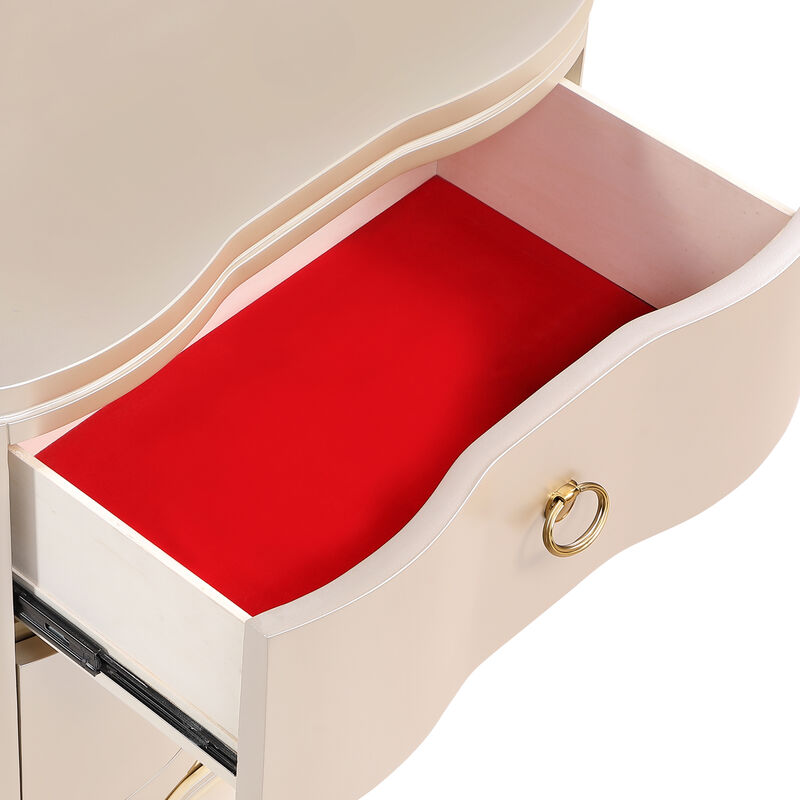 Flora LED Nightstand with 2 Drawers, Curved Design and Ring Pulls image number 7