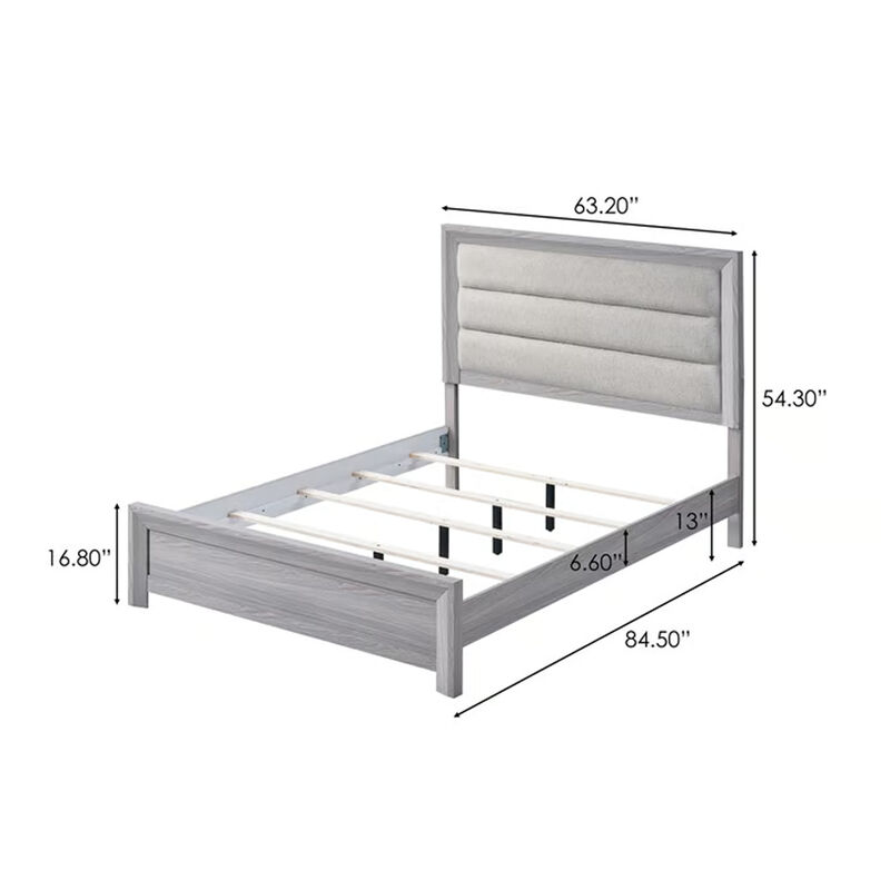 Laide Queen Bed with Channel Tufted Upholstered Headboard, Driftwood Gray