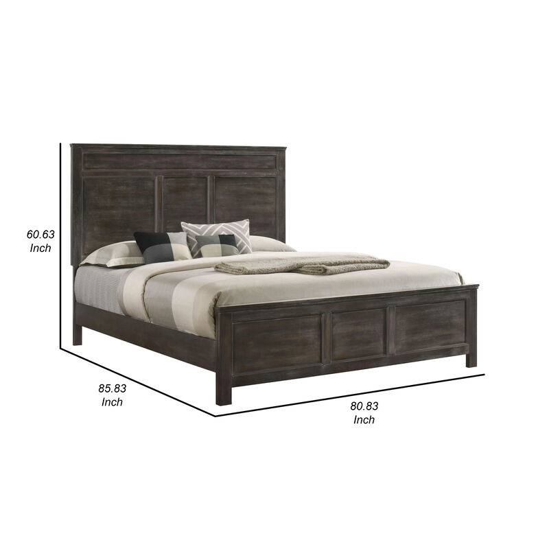 Aver King Size Bed, Transitional Carved Panel Design, Nutmeg Brown Wood - Benzara