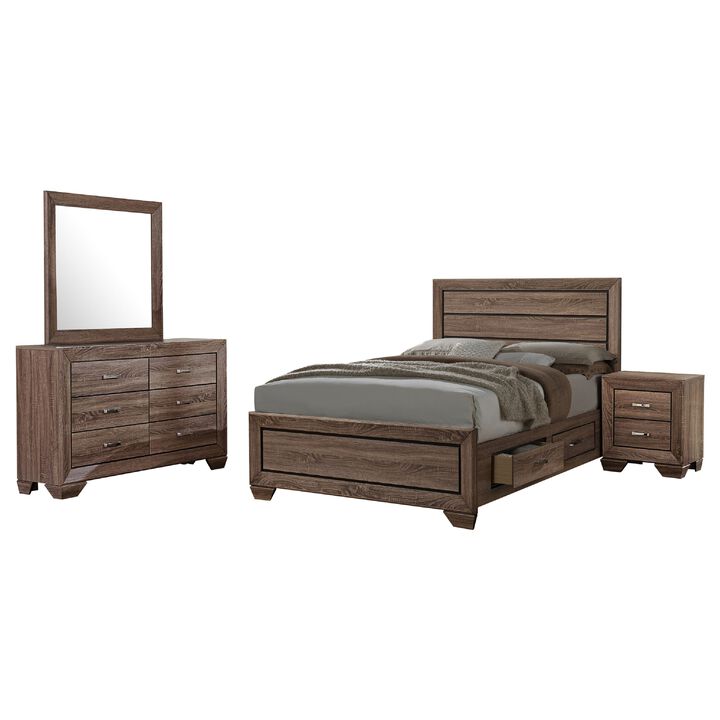 Bello 4pc Queen Bedroom Set with Bed Storage, Washed Taupe Brown