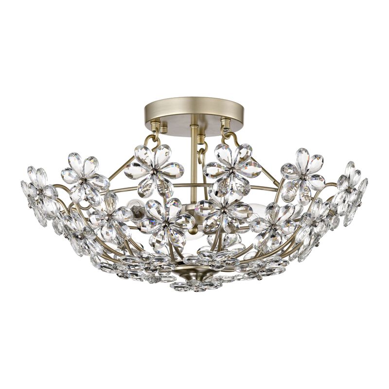 Maya Glam Brushed Silver-ish Champagne 3-Light 20" Daisy Crystal Glass Flower Blossom Flush Mount image number 2