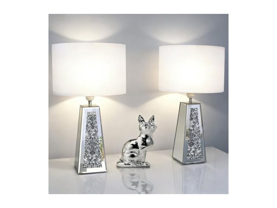 LED Modern Crystal Linen Table Lamps Set Of 2 For Living Room Bedroom Office