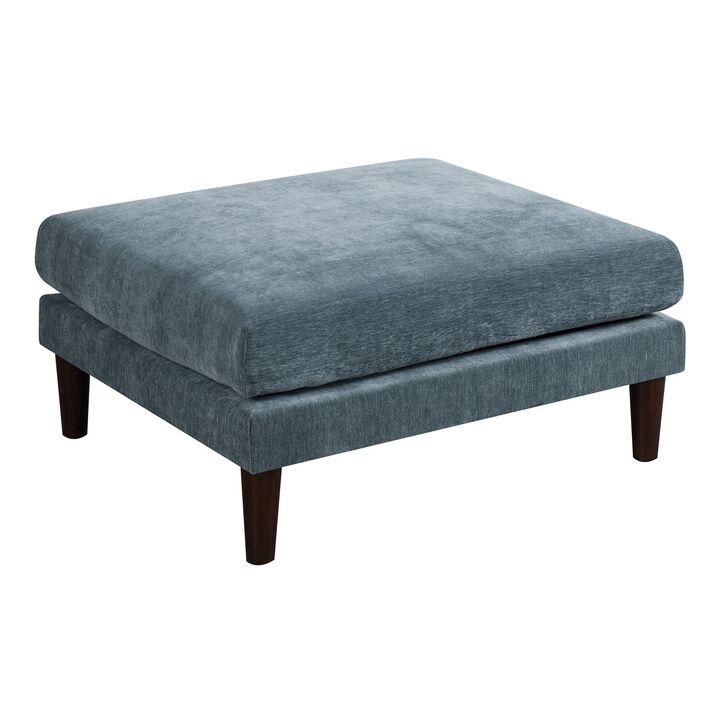 Rio 32 Inch Modular Ottoman, Box Cushion Seat, Wood Legs, Slate Blue Fabric