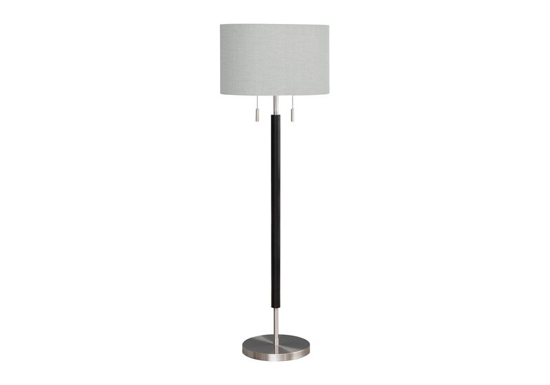 Monarch Specialties 9748 Shade, Contemporary Lighting 60" H Floor Lamp Nickel Metal Grey, 17" L x 17" W x 60.25" H, Black image number 0