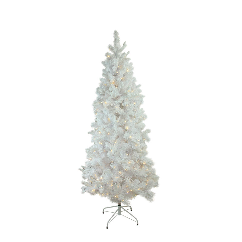 9' Pre-Lit Slim Flocked White Pine Artificial Christmas Tree - Warm White LED Lights image number 1