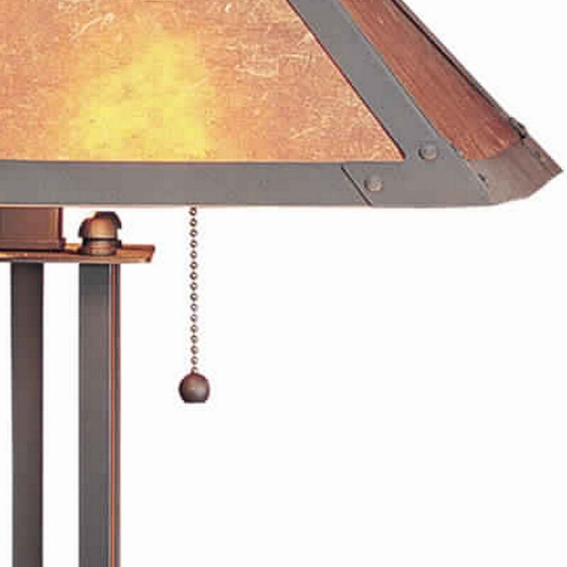 25 Inch Modern Ball Inlay Metal Body Table Lamp, Mica Shade, Bronze-Benzara
