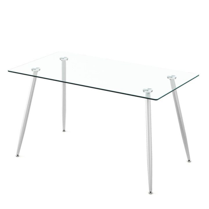 Hivvago Modern Glass Rectangular Dining Table with Metal Legs