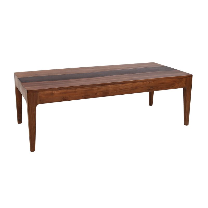 52 Inch Modern Coffee Table, Acacia Wood with Classic Block Legs, Brown