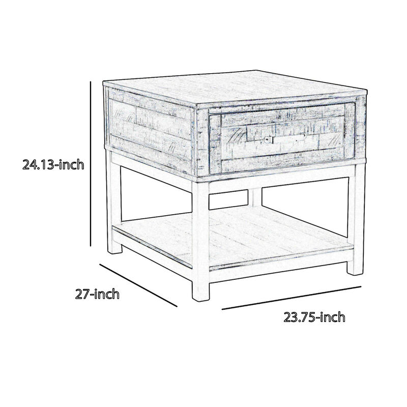 Two Tone Wooden End Table with 1 Drawer and Metal Base, Brown and Black