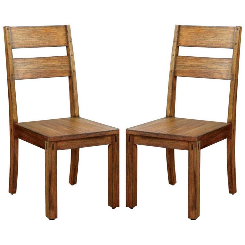 Frontier Rustic Side Chair, Natural Teak Finish, Set of 2-Benzara