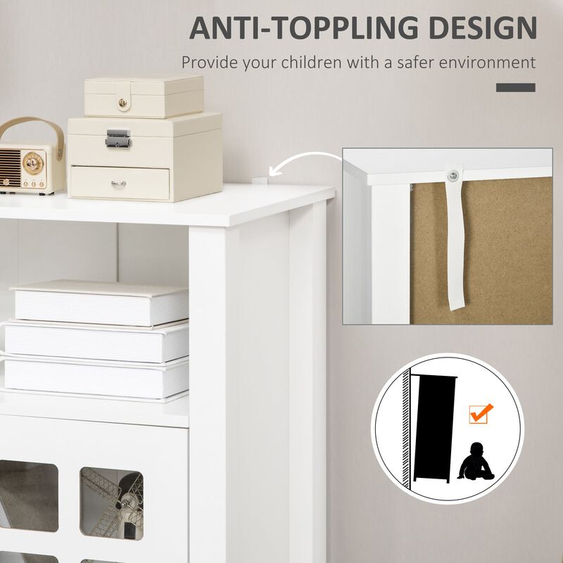 White Dining Cabinet: Glass Door Sideboard for Living Room Storage